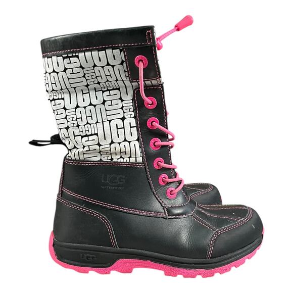 UGG Kids Waterproof Winter Boots Black Pink Fur Lined Lace Up Size 13 Outdoors - Picture 6 of 13